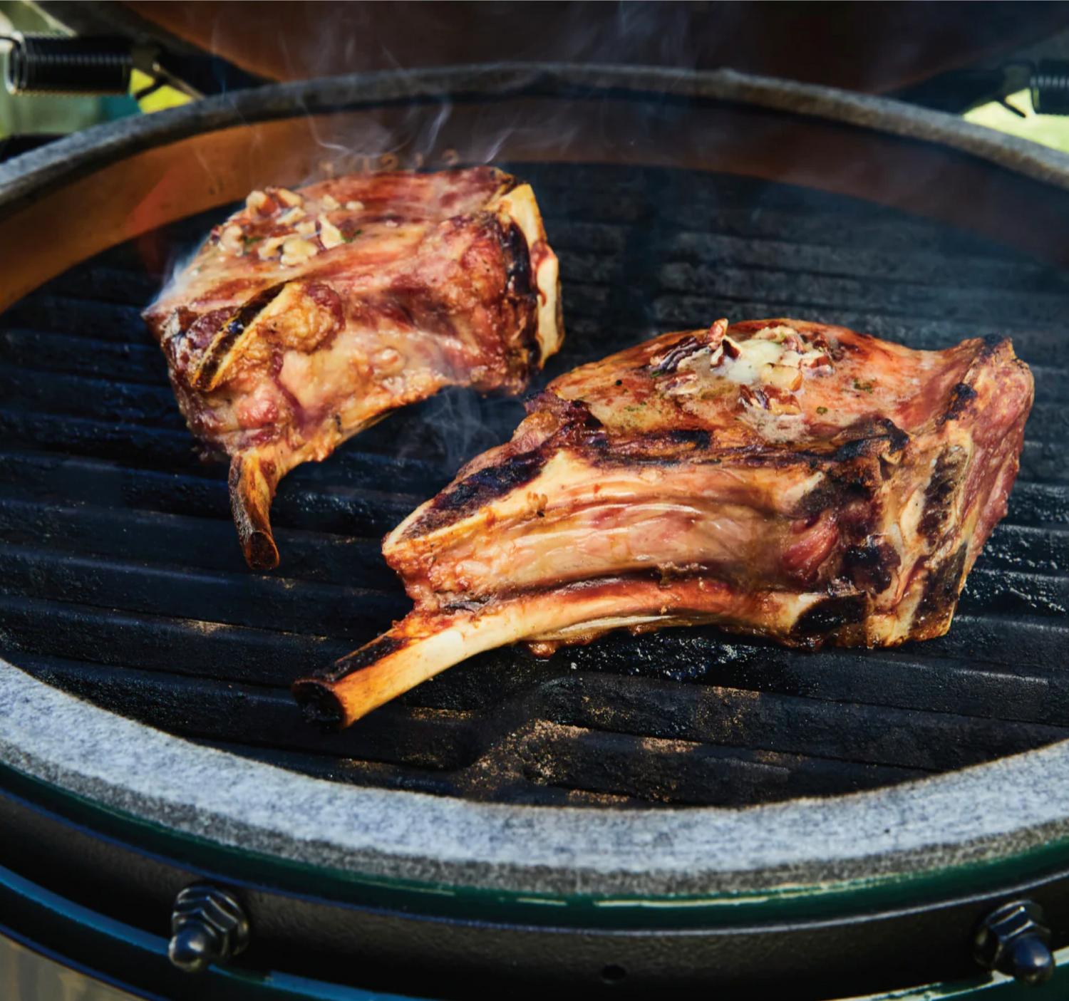 Grilled Double-Cut Pork Chops with Maple-Pecan Butter