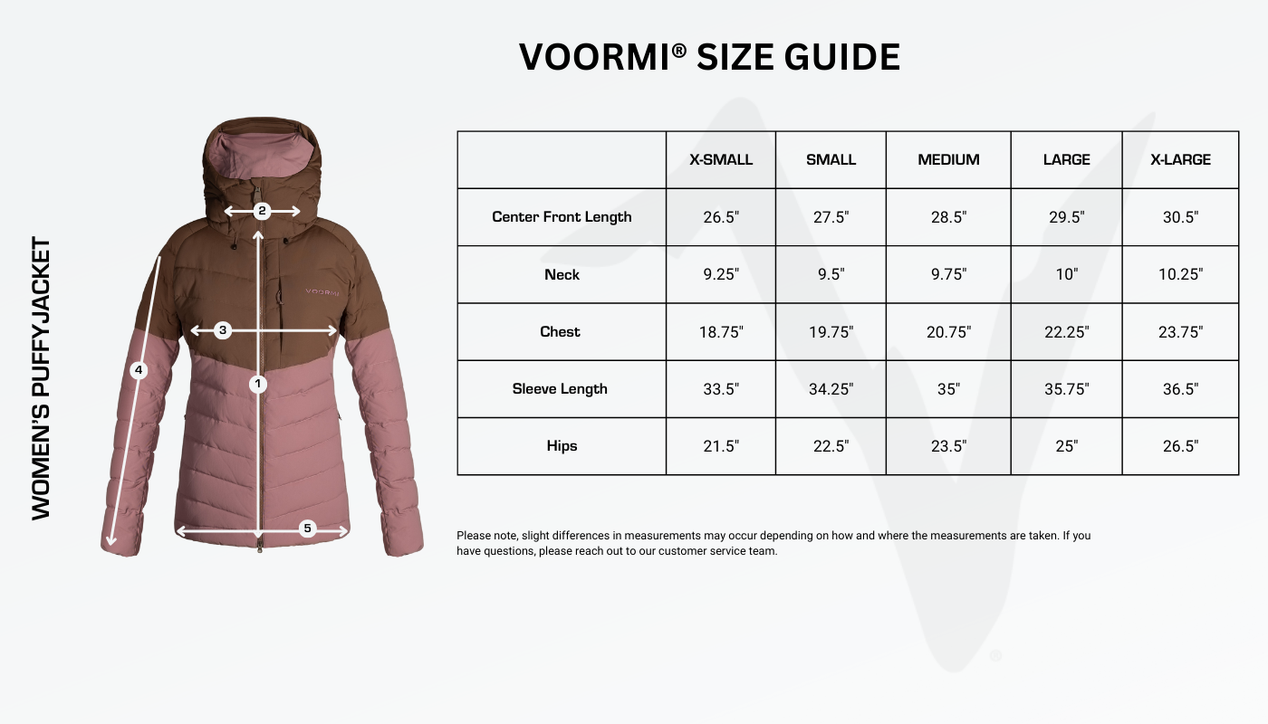 Women's Puffy Size Guide Diagram