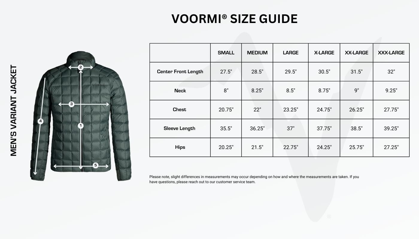 Men's Variant Jacket Size Guide Diagram