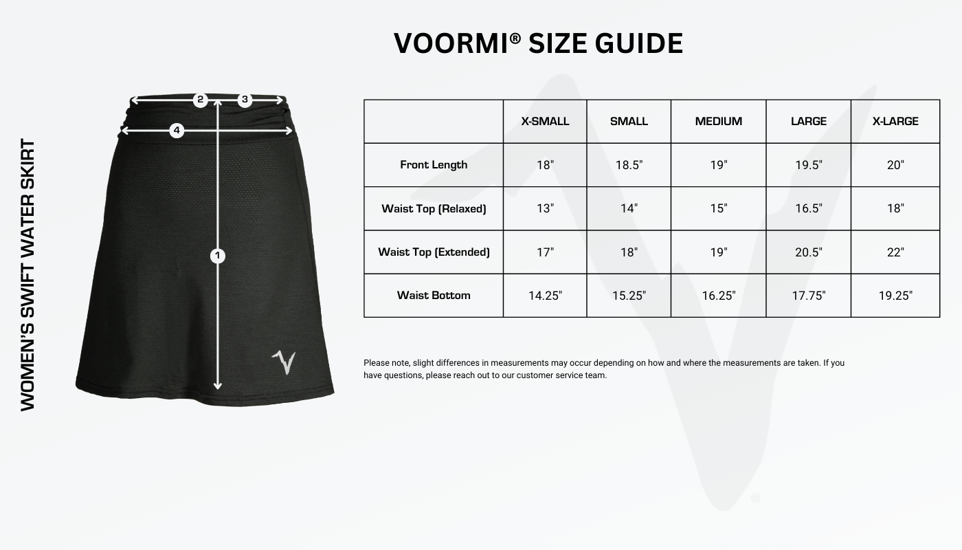 Women's Swift Water Skirt Size Guide Diagram