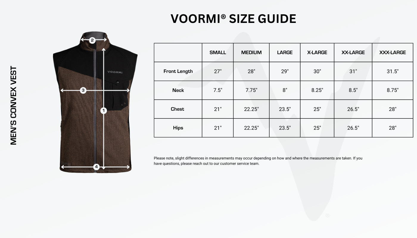 Men's Convex Vest Size Guide Diagram