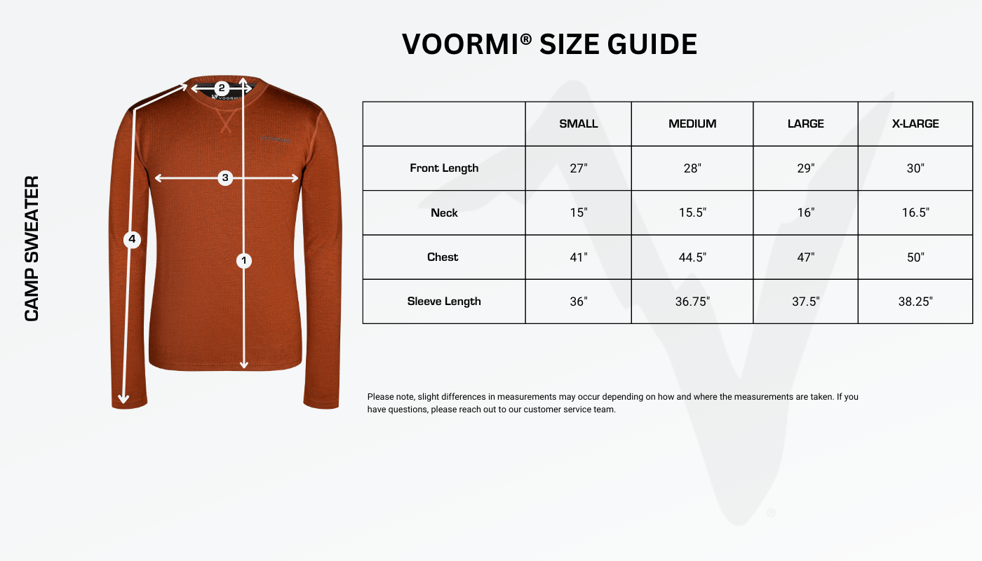Camp Sweater Size Guide Diagram