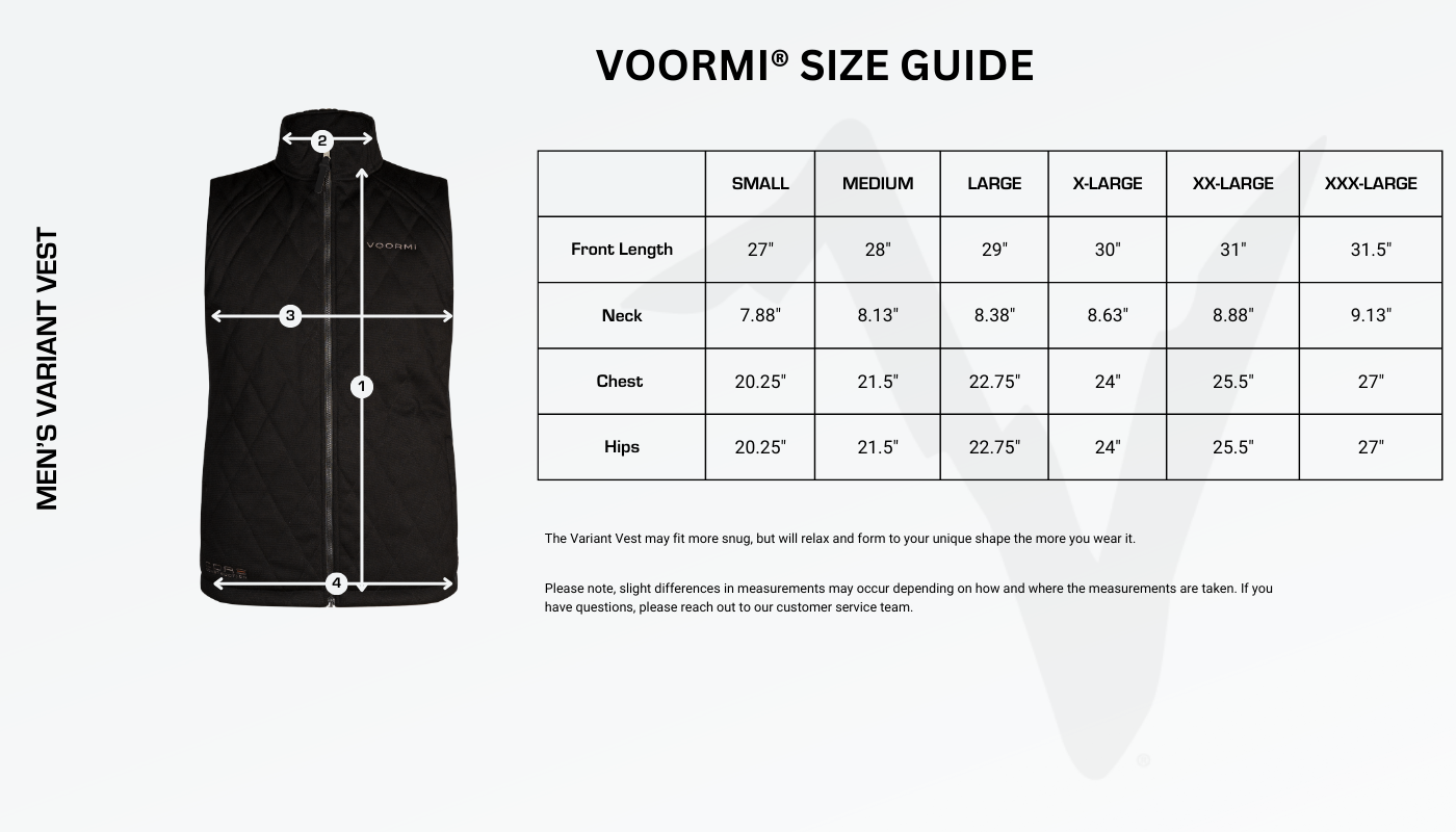 Men's Variant Vest Size Guide Diagram