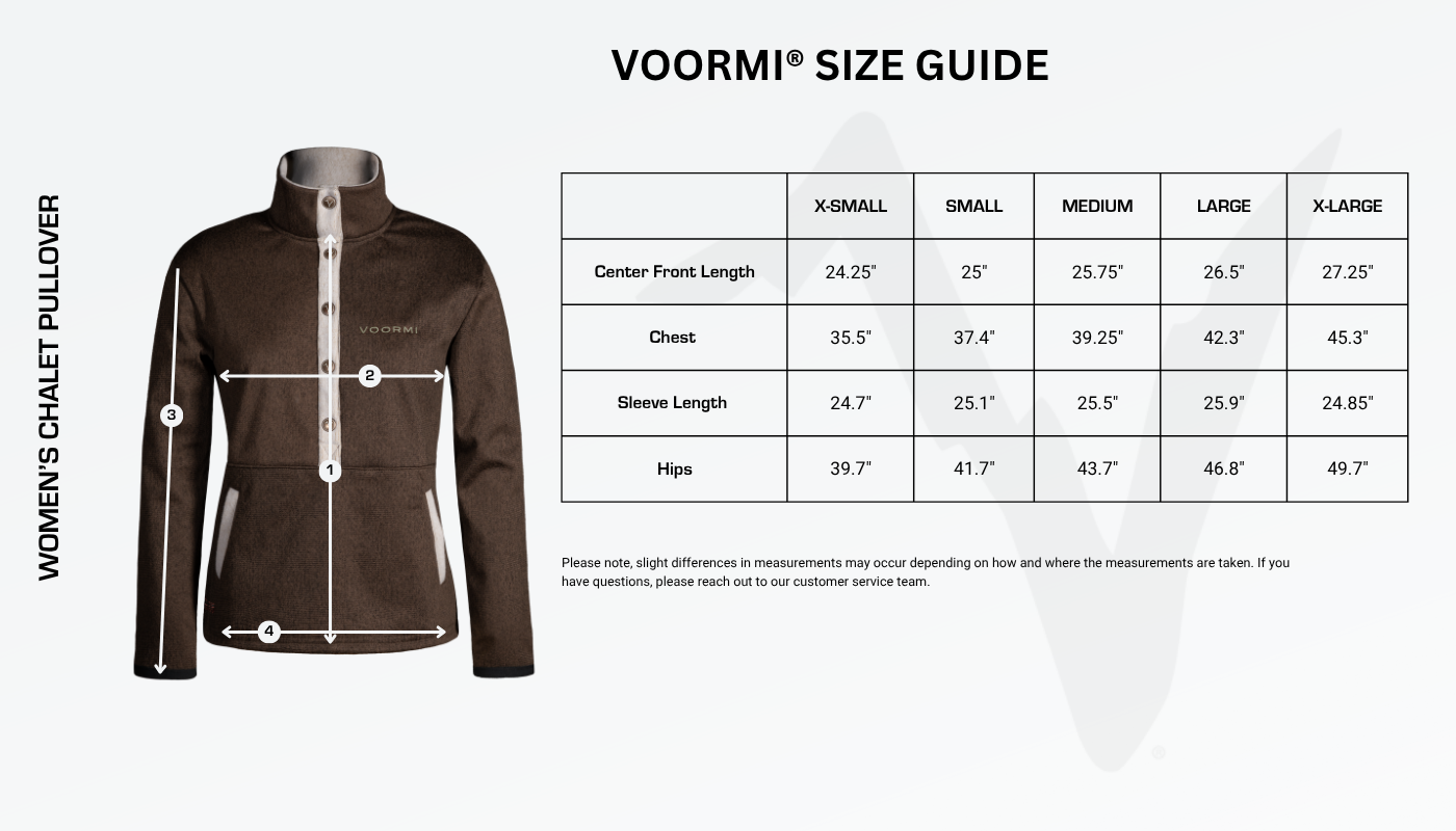 Women's Chalet Size Guide Diagram