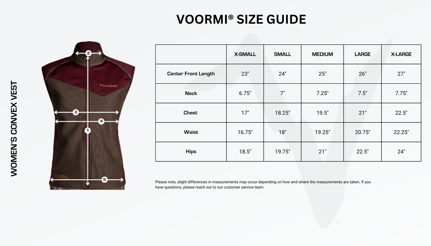 Women's Convex Vest Size Guide Diagram