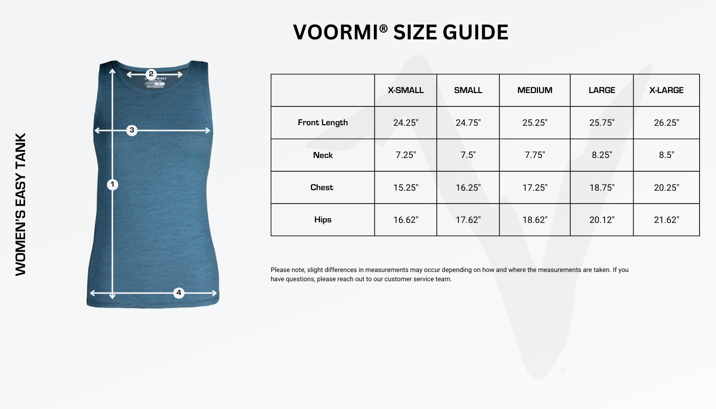 Women's Easy Tank Size Guide Diagram