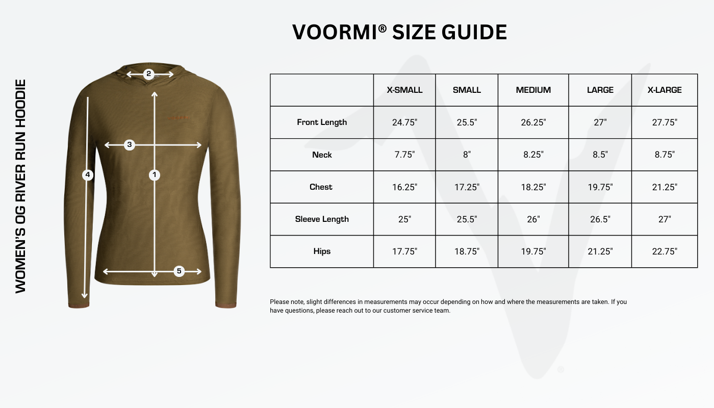 Women's OG River Run Size Guide Diagram