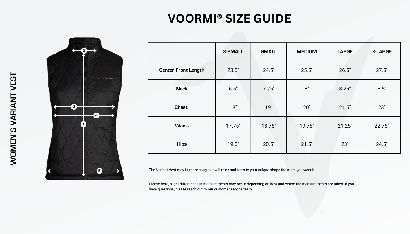 Women's Variant Vest Size Guide Diagram